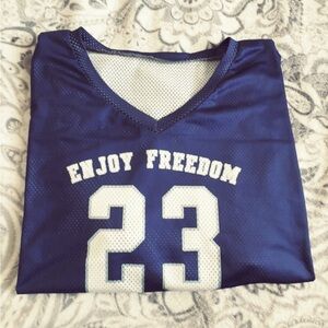 SHEIN Blue and White Women's Jersey Top